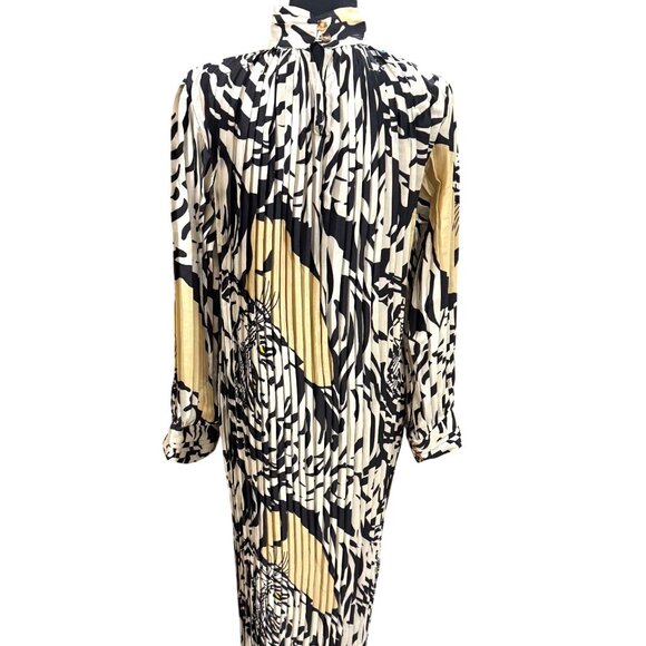 NWT Beulah Style Tiger Party Dress Women Pleated Maxi Dress Black/White Abstract - Picture 2 of 14